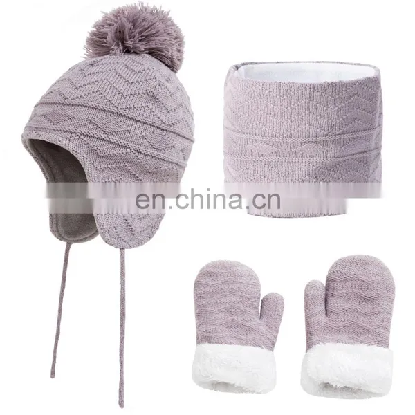 Winter Hats Scarf and Gloves Sets for Kids Toddler Baby Girls Boy Warm Knit Earflap Beanie Fleece Cap photo-5