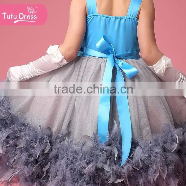 Luxury Feather Princess Flower Girls' Dresses for Beach Wedding Party Kids Gown photo-6