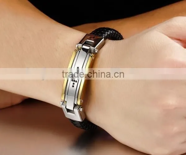 2016 Trendy Genuine Leather Bracelets 316L Stainless Steel Man Bracelet Paypal Accept photo-3