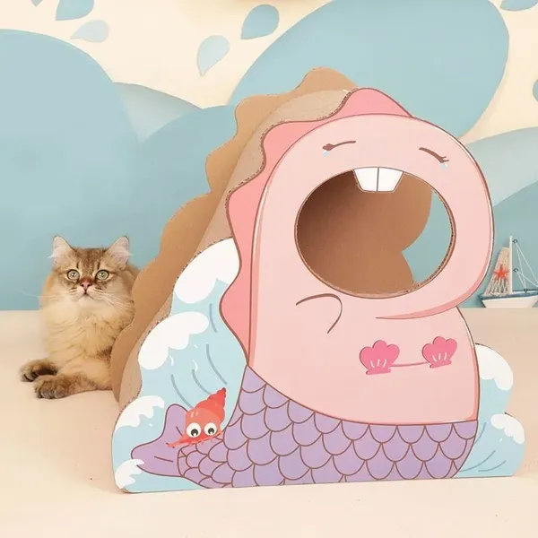 MeowLove Hot Sales Scratcher Cat Play Toy Corrugated Cardboard Cat Scratcher Cat Cardboard Pink Dinosaur photo-4