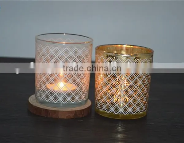 Gold Printed Web Design Glass Jars for Candle Making / Spray White Glass Votive Holders photo-5