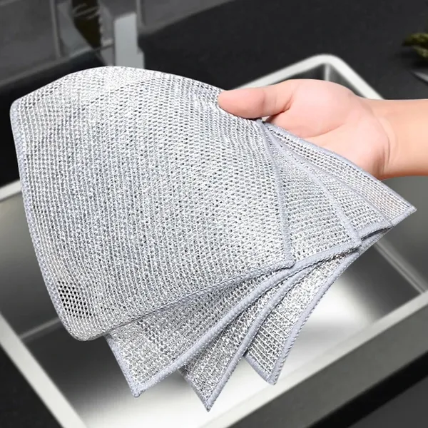 20*20cm Wire Dishwashing Rag Non-Scratch Wire Scrubbers Dishcloth Kitchen Dish Towel Double Layer SilverWire Cleaning Cloths photo-2
