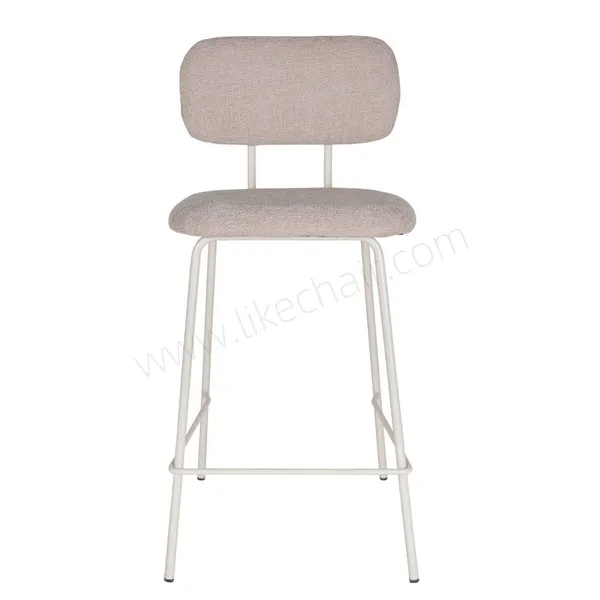 Vente en gros de tabourets de bar pour hôtels et restaurants avec des coussins mous en tissu blanc et gris pour les sièges et des pieds en fer métallique blancs, produits ménagers.