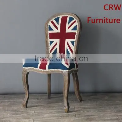 RCH-4073Antique Oak Distressed Wood Union Jack Dining Chair Quality Choice