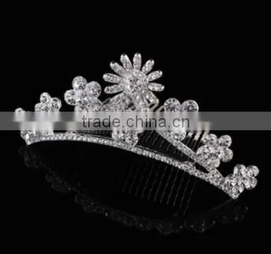 Wholesale Kids Tiara Crown Alloy Crystal Crown Flower Shaped Comb Accessories photo-3