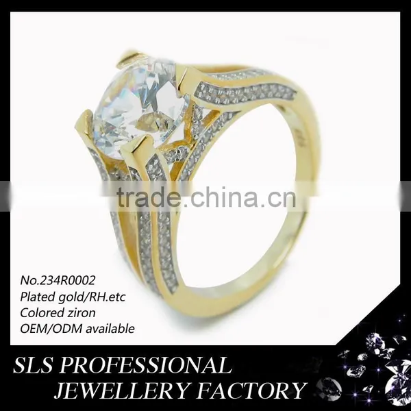 China Jewelry Factory Wholesale 925 Sterling Silver Rings Plated Gold Big Stone Silver Wedding Ring