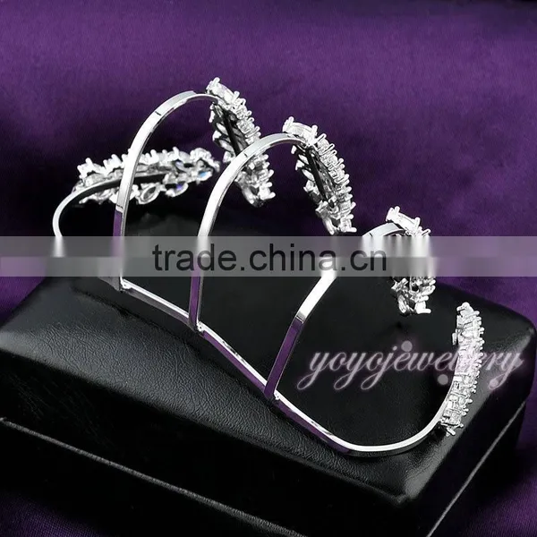 Hot Fashion Trendy Artificial Austrian Crystal Leaf Cuff 18k Gold Bangle Saudi Arabia Jewelry photo-4