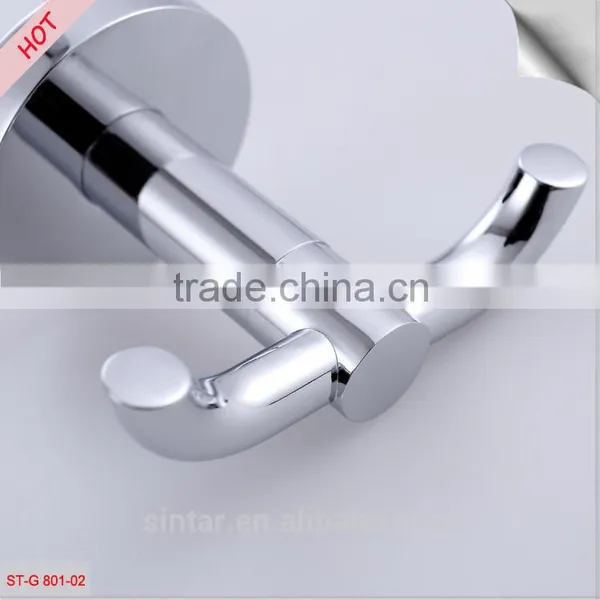 Hot Selling Bathroom Double Prong Robe and Towel Hook, Chrome Solid Brass photo-4