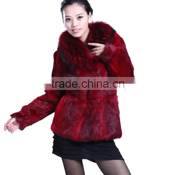 QD5728 Hot Selling Colorful Rabbit Fur Coat With Raccoon Collar For Wholesale photo-3