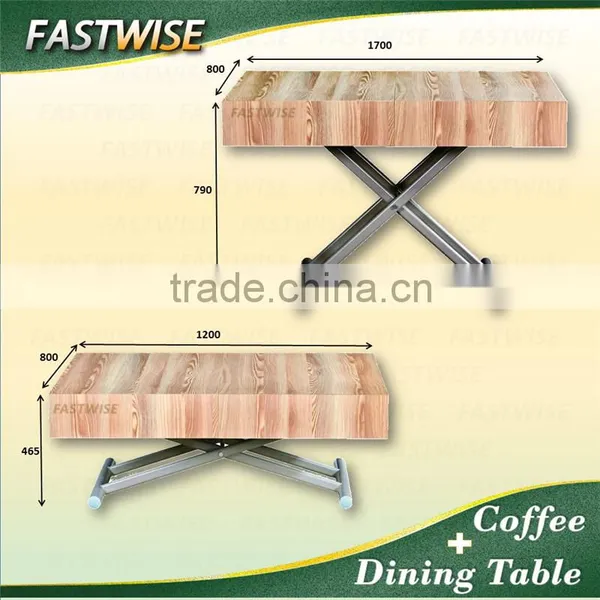 China New Design Wooden Convertible Transformable Coffee Table Dining Table 2in1 for Dining Room