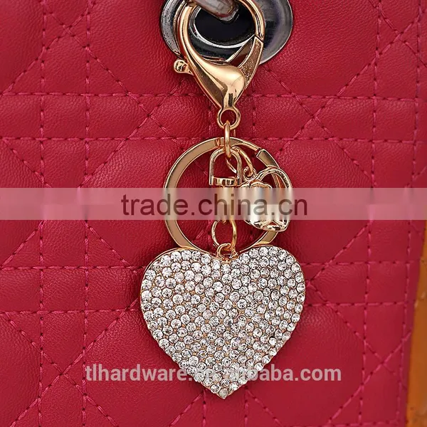 Creative Rhinestone Heart Keychain Charm Women Handbag CZ Diamond Keyring Crystal Lover Key Holder Bag Accessory Valentine Gift photo-3