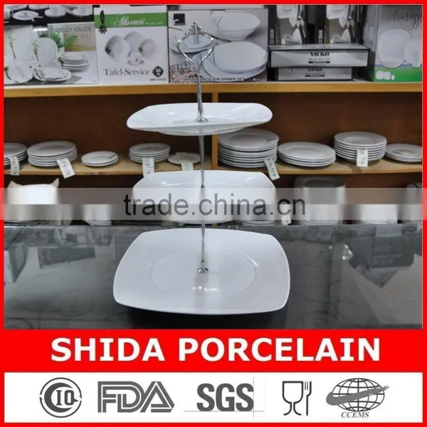 Porcelain Dinner Plates 3 Layers Porcelain Cake Set Different Shapes Cake Set With Metal Stand