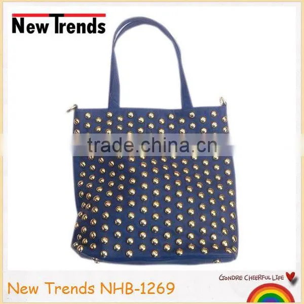 Blue PU Handbag With Rivet