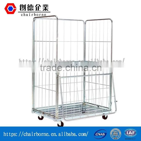 Folding Wire Metal Mesh Logistics Cart Roll Container photo-6