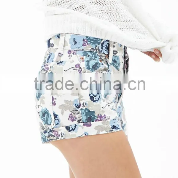 Latest Design Fashion Blue 100% Viscose Low Waist Mini Tight Skirt and Shorts Girls Floral Shorts photo-5