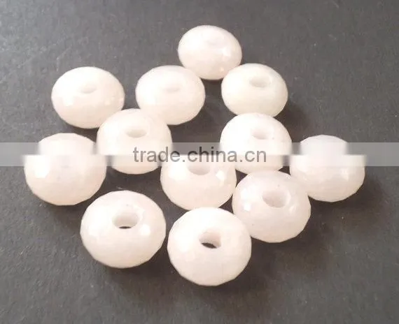 AAA White Aventurine Faceted Fancy Handmade Rondelle Big Hole Beads