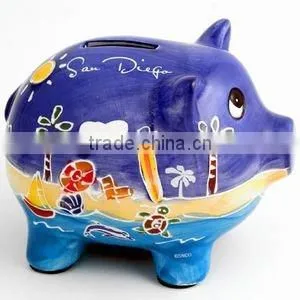 San Diego Blue White Hand Painted Piggy Bank photo-2