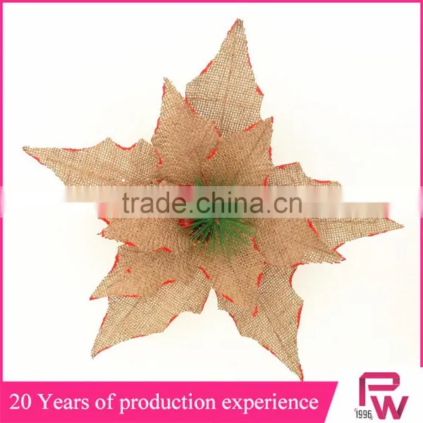 New Products to Sell Artificial Burlap Poinsettia Flowers for Sale for Christmas Decor photo-4