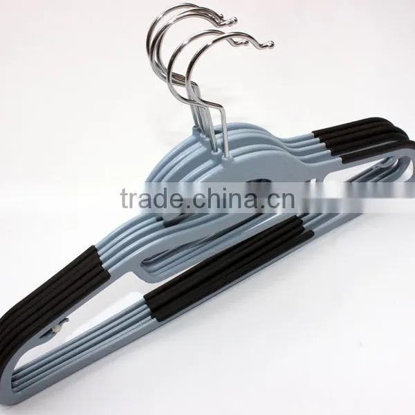 Multifunction Plastic Antiskid Wet & Dry Clothes Flocking Hanger With Pulley, Chrome Plated Hook photo-6