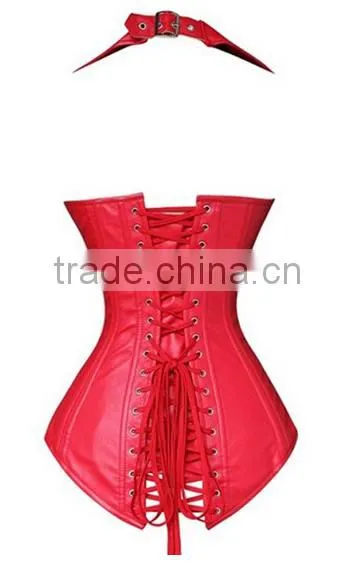 Fashionable Lapel Lace-Up Faux Leather Solid Color Women's Corset photo-5