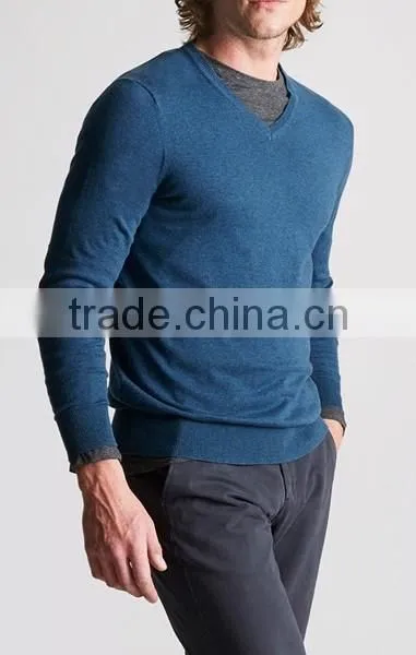 High Quality 12GG Casual Men's V-neck 100% Cashmere Sweater With Elbow Patches (BKNM10) photo-3