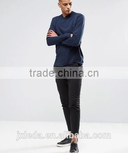 Fashion Men Baseball Collar Long Sleeves Top T-shirt Custom photo-4