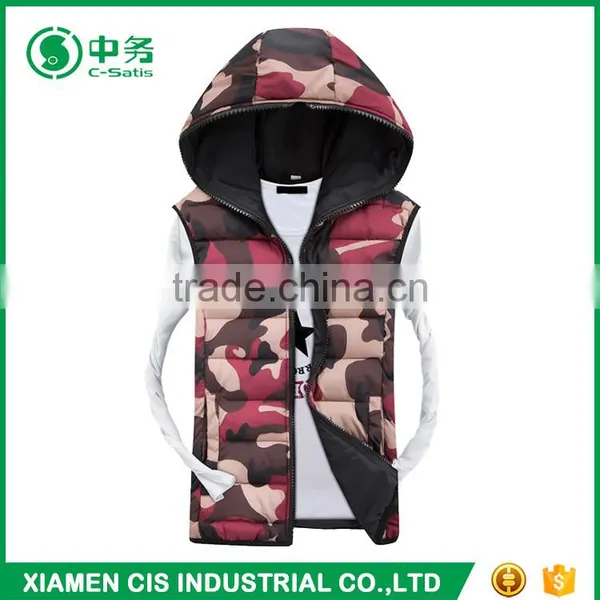 Latest Product Fujian Brand Mens Winter Camo Padded Down Vest With Hood photo-3