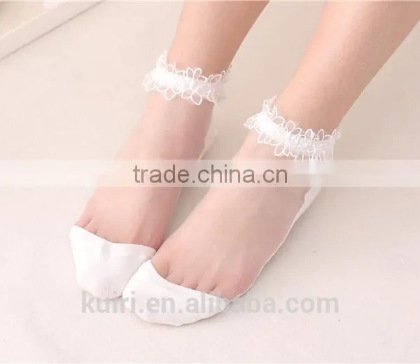 WS-48 Woman Japanese Sweet Lace Flowers Ultra-Thin Crytstal Silk Transparent Upper Cotton Bottom Princess Socks Ladies photo-6