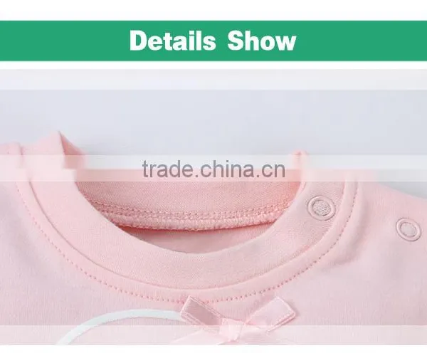 Puff Printing Cute Pink Crew Neck Baby Girls Long Sleeves T-shirt photo-4