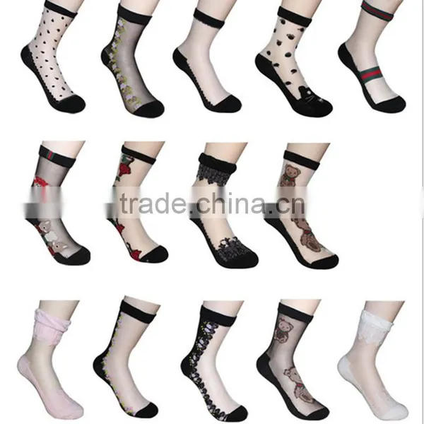 Hot Sales Colorful Ultrathin Transparent Beautiful Socks Calcetines Pink Elastic Sock for Womens Crystal Lace Short Women Sock photo-6