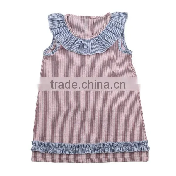 Latest Desigin Toddler Clothing Seersucker Sleeveless Dress Wholesale Icing Ruffle Dress photo-3