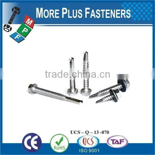 Taiwan #12-14 x 1" Indent Hex Unslotted Hex Washer Head Epoxy #3 410 Stainless Steel Bonded Sealing Washer Self-Drilling Screw photo-6