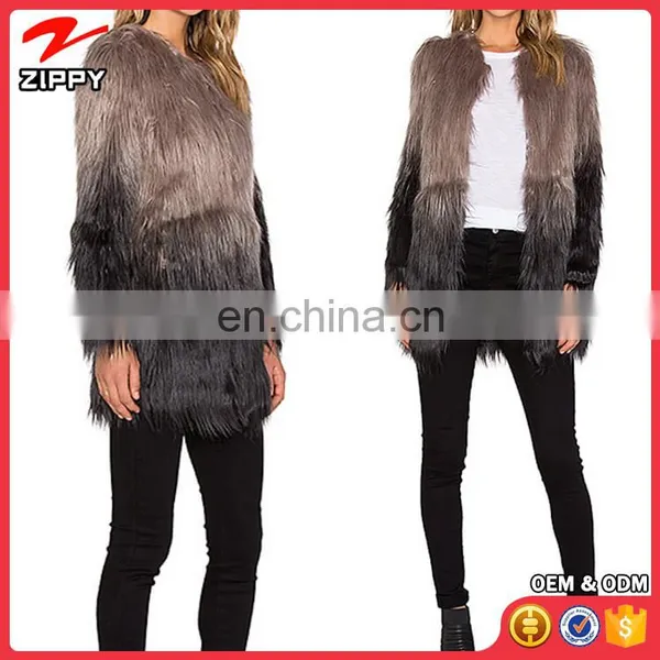 Wholesale 2016 Latest Trendy Gray Faux Fur Coat for Lady