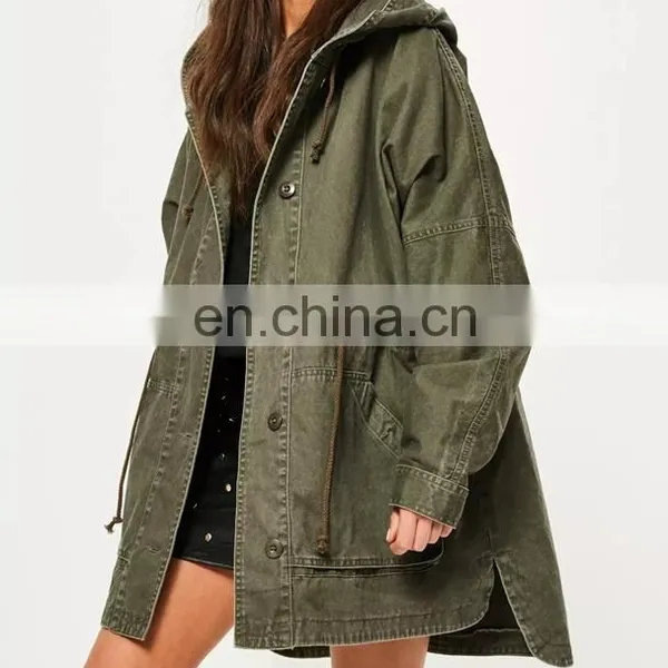 Better Quality 100% Cotton Amry Green Plan Parka Coat Women Parka Jacket photo-5