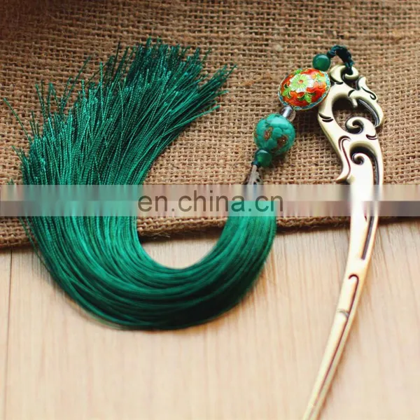 China Style Antique Metal Bookmarks With Fringe Green Metal Custom Engraved Logo Bookmarks