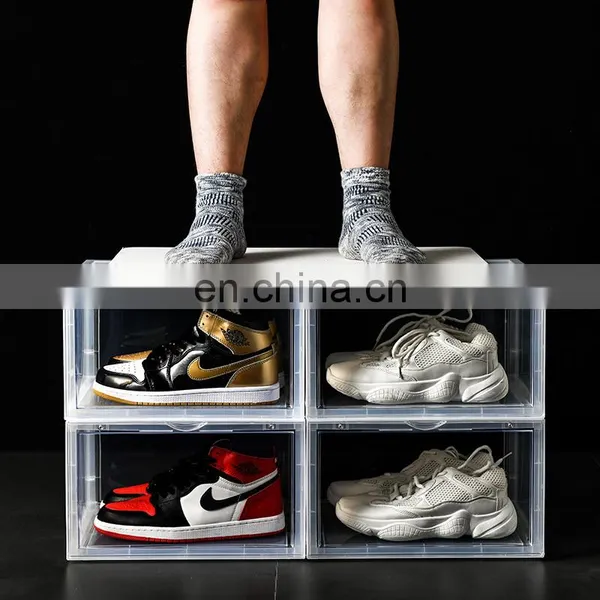 Rectangle DIY Stacking Foldable Tidy Display Shoe Container Transparent Portable Drop Front Organizer Plastic Shoe Box photo-3