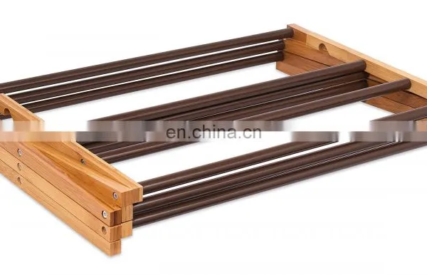 3 Tier Foldable Bamboo Wooden Clothes Drying Rack Water-Resistant photo-2