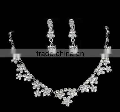 Wholesale Fashion Rhinestone Costume Necklace Set Bridal Silver Plated Jewelry Sets photo-3
