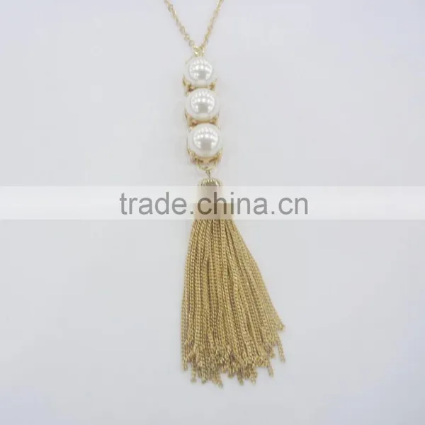 FASHION BIG PEARLS BEADS PENDANT CHAIN TASSEL NECKLACE EARRING SET photo-4
