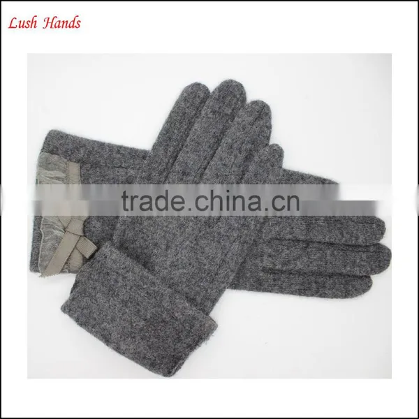 2016 Ladies Fingered Spandex Velvet Gloves With Lace Bow photo-2