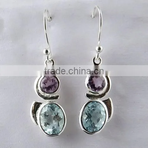 Love Power !! Blue Topaz & Amethyst 925 Sterling Silver Earring, 925 Sterling Silver Jewelry, Gemstone Silver Jewelry photo-6