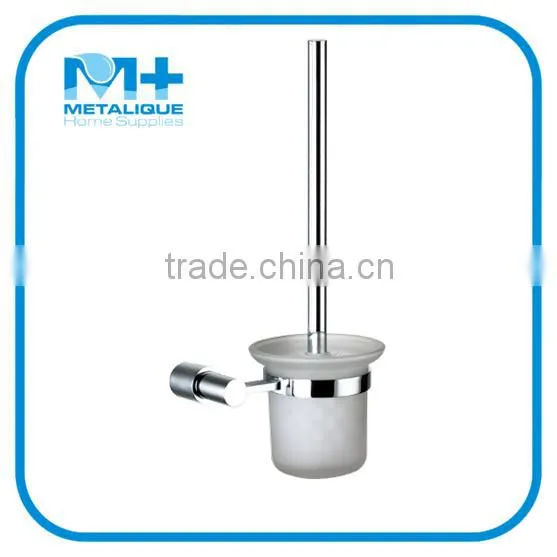 Bathroom Accessories Set Modern Zinc Alloy Chrome Toilet Brush With Holder Glass Bottle 50029