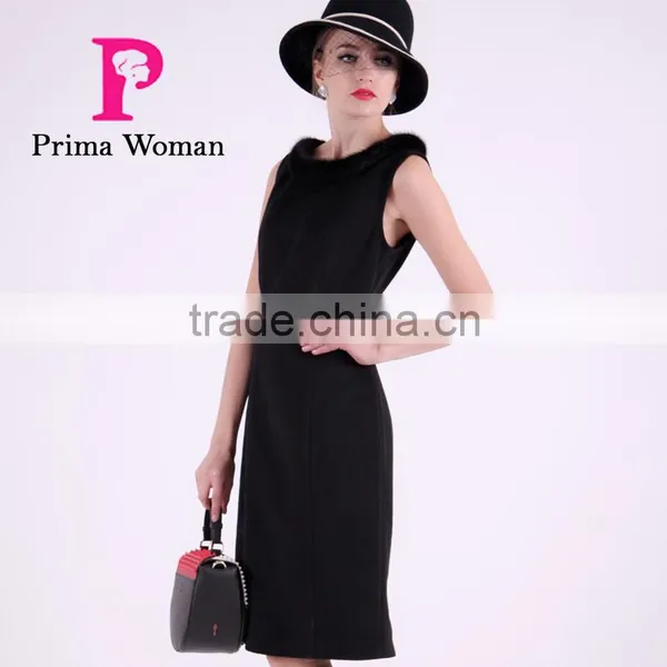 2016 New Design Spring Women Slim Fit Wool Skirt With Mink Collar photo-5