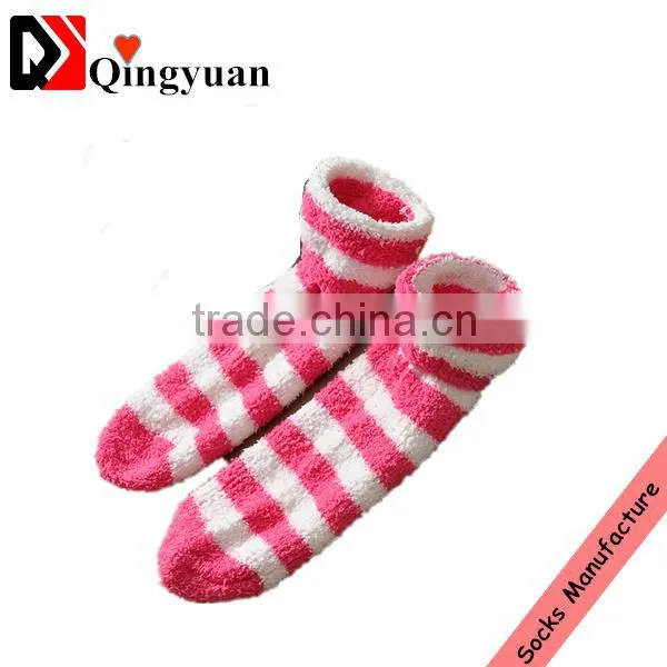 New Arrival Fancy Design Candy Color Coral Flocking Half Thickening Warm Winter Stripes Floor Terry Socks photo-3