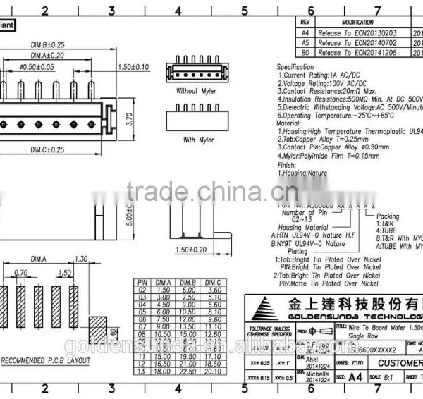 1.5mm Pitch 2 ~ 13 Pin Available Electronic Wire to Board Male Pin Connector photo-5