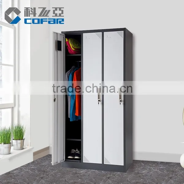 China Office Furniture Knock Down Steel Locker 3 Door Cheap Wardrobe