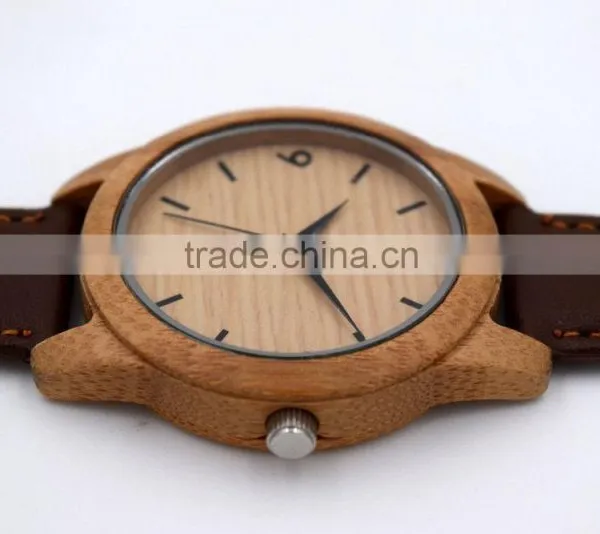 2016 High Quality Natural Bamboo Retro Round Dial Wood Watch photo-5