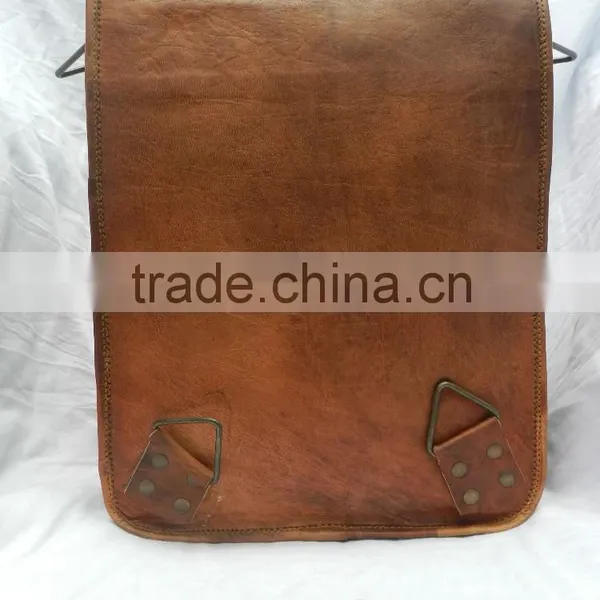 Hand Made Vintage Leather Back Pack Flap Messenger Bag Grained Leather photo-2