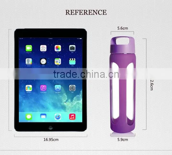 2016 Color Sports Glass Foldable Water Bottle With Silicone Sleeve 550ml photo-2