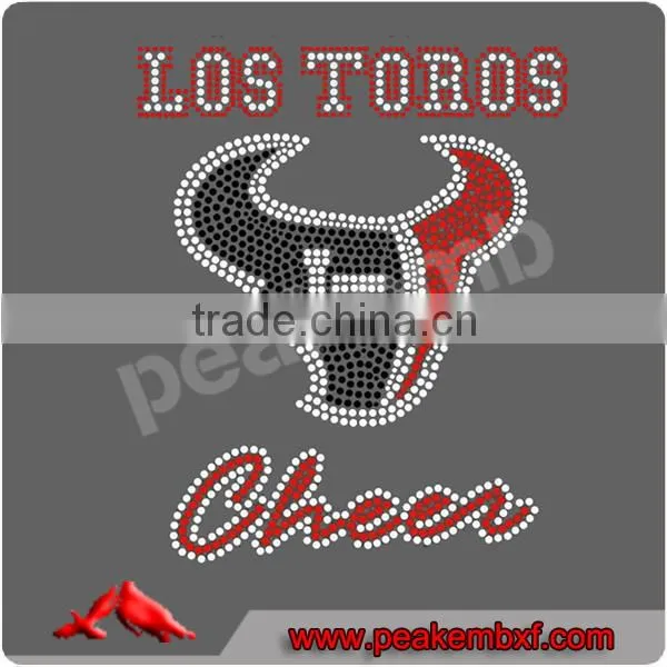 2014 New Design Los Toros Cheer Rhinestone Motif Texans Pattern